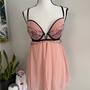 Auden Pink and Black Lace Chemise